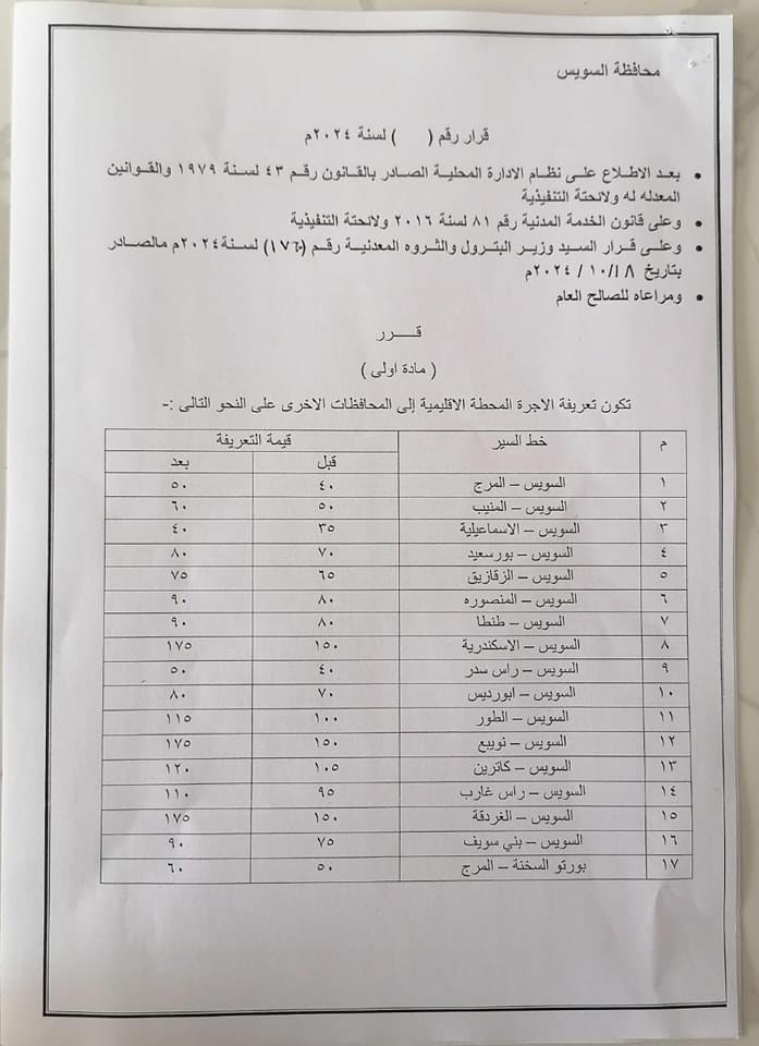 التعريفة الجديدة