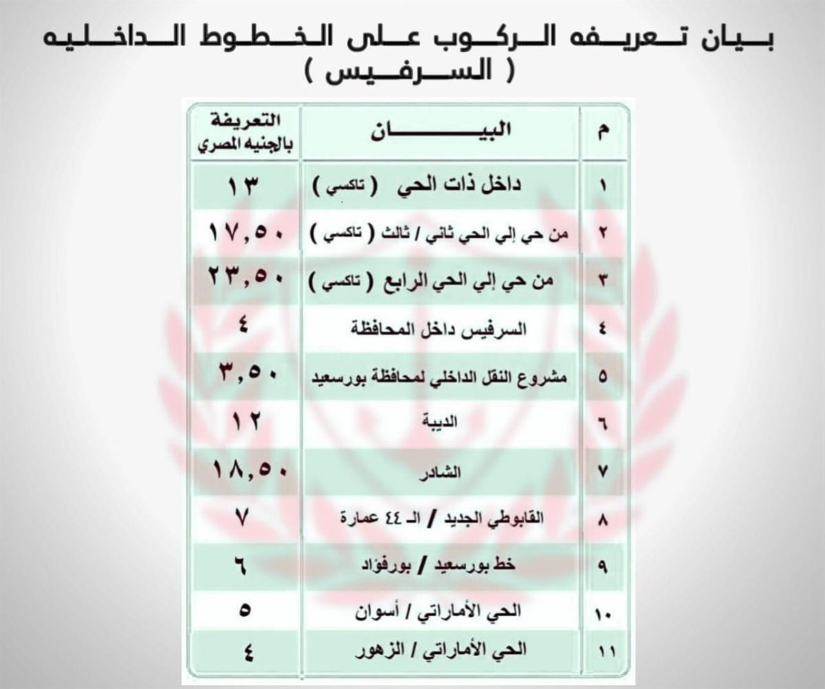 التعريفة الجديدة