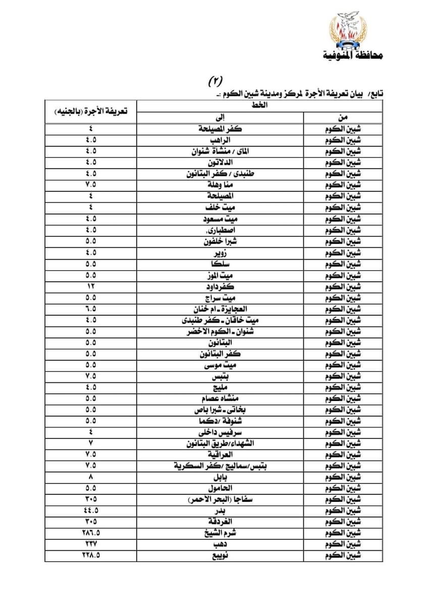 التعريفة الجديدة