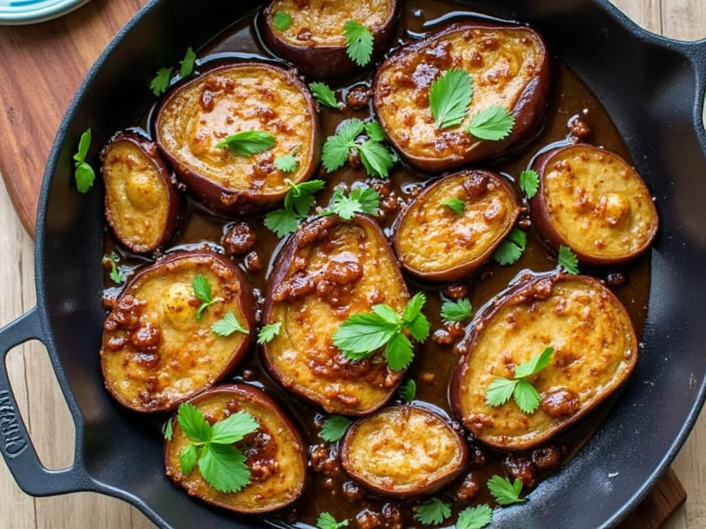 باذنجان بصلصة الثوم