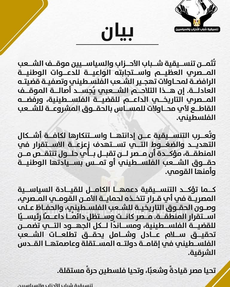 بيان تنسيقية شباب الأحزاب والسياسيين