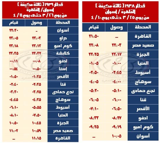 تشغيل قطار 1938 (القاهرة – أسوان) وقطار 1939 (أسوان – القاهرة)