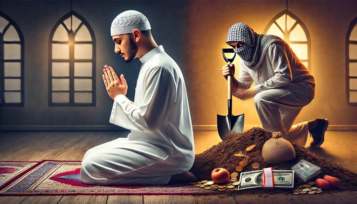 تفسير المثل الشعبي يصلي الفرض وينقب الأرض