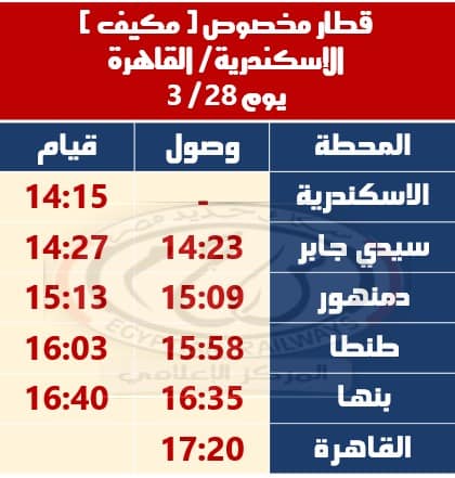 تشغيل قطار مخصوص مكيف (الإسكندرية – القاهرة)