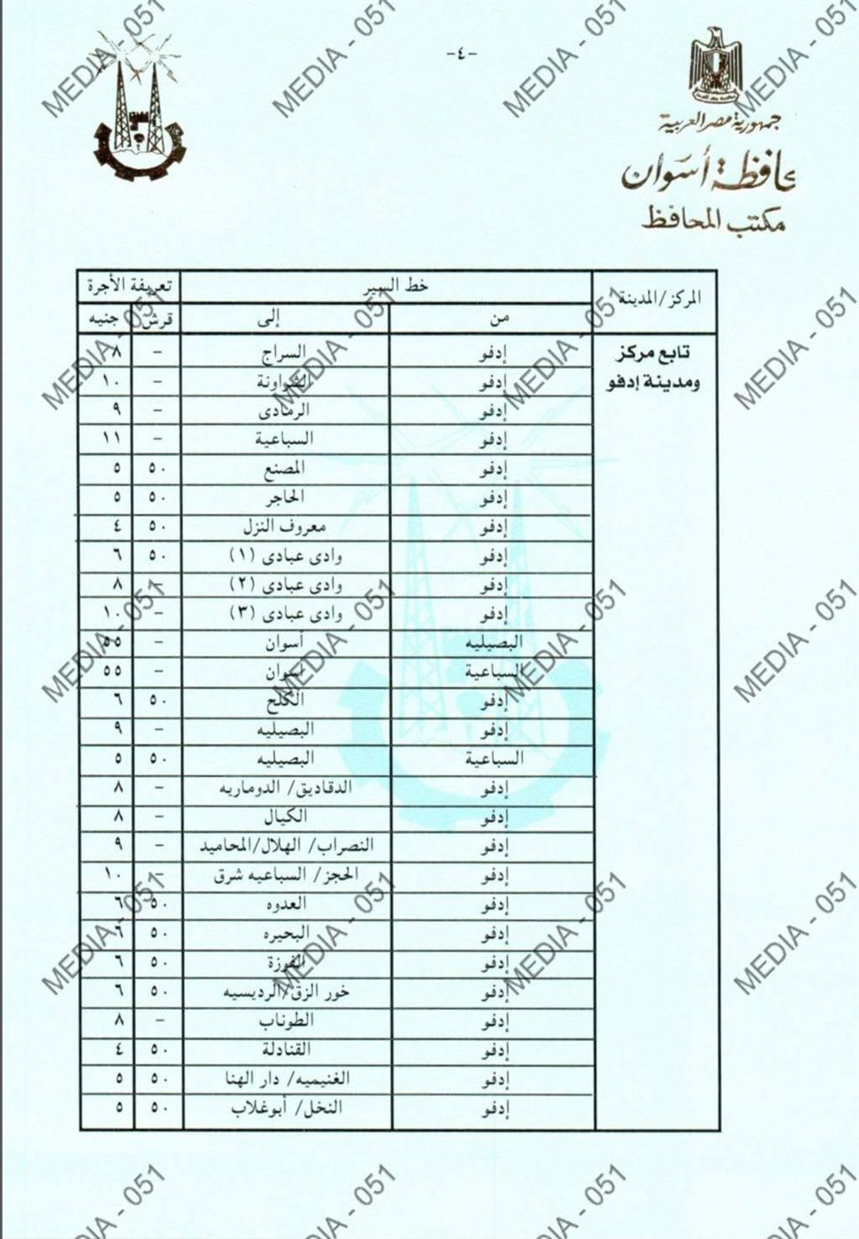 تعريفة المواصلات الجديدة 2025 أسوان (٤)