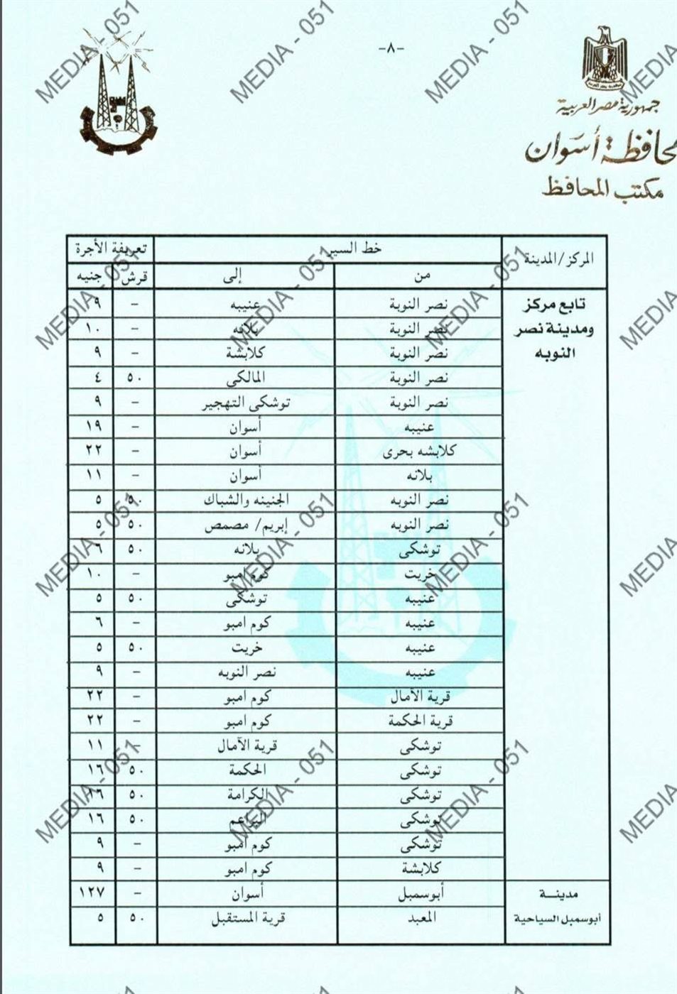 تعريفة المواصلات الجديدة 2025 أسوان (٨)