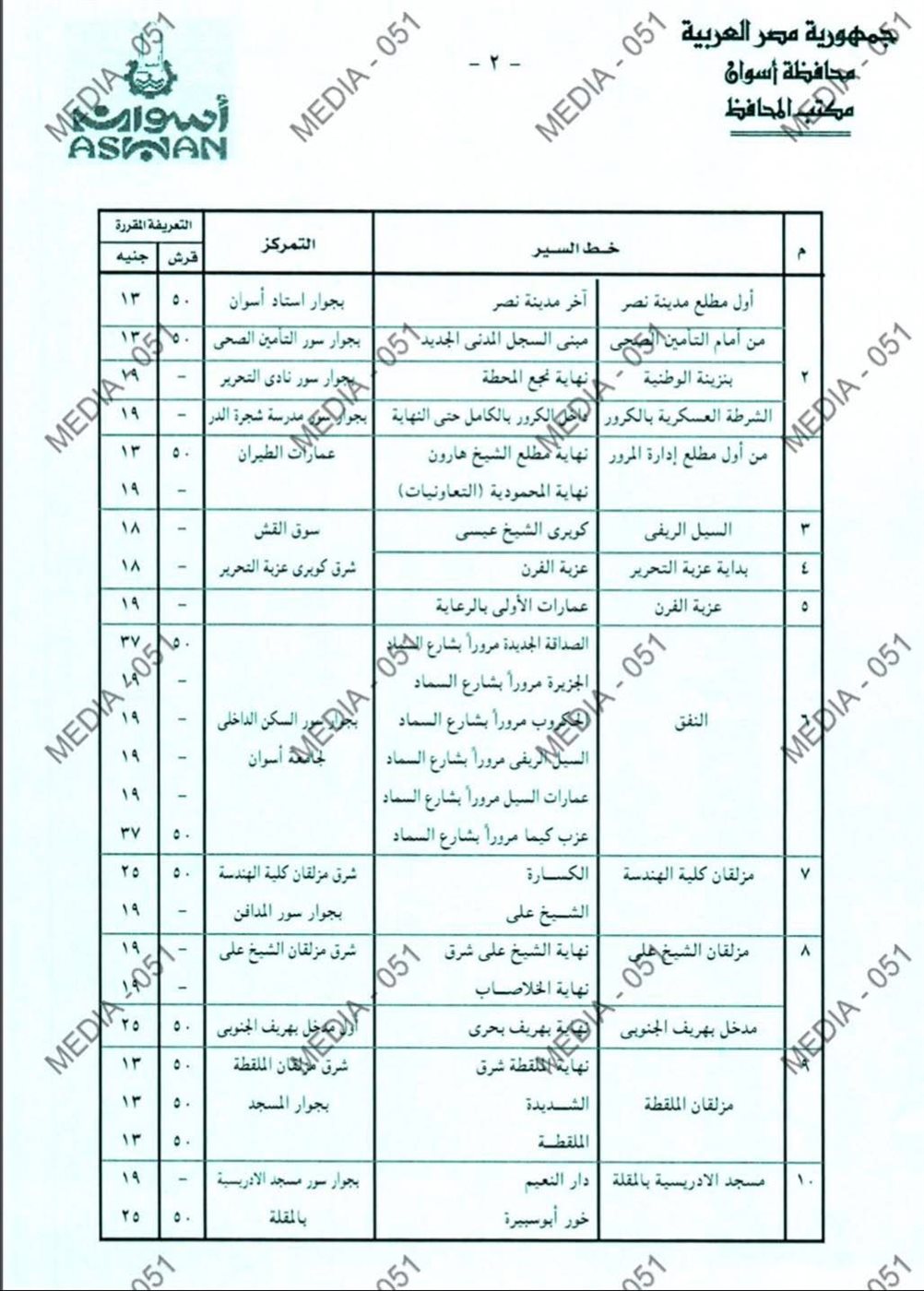 تعريفة المواصلات الجديدة 2025 أسوان (١٤)
