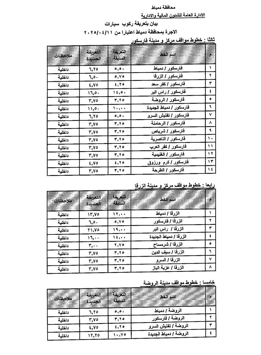 تعريفة المواصلات الجديدة 2025 في دمياط (٥)