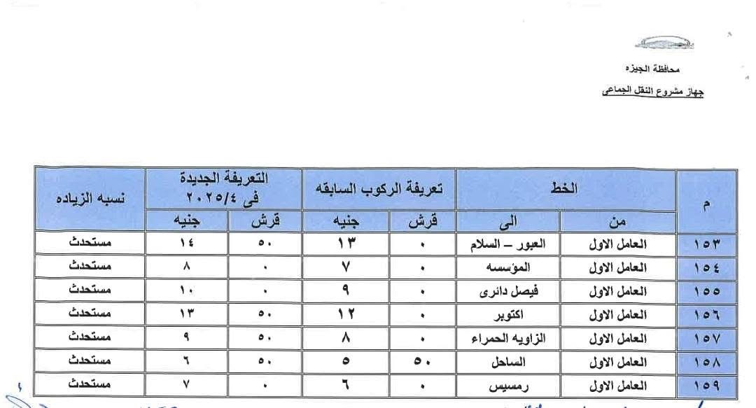 تعريفة المواصلات الجديدة 2025 الجيزة (١٠)