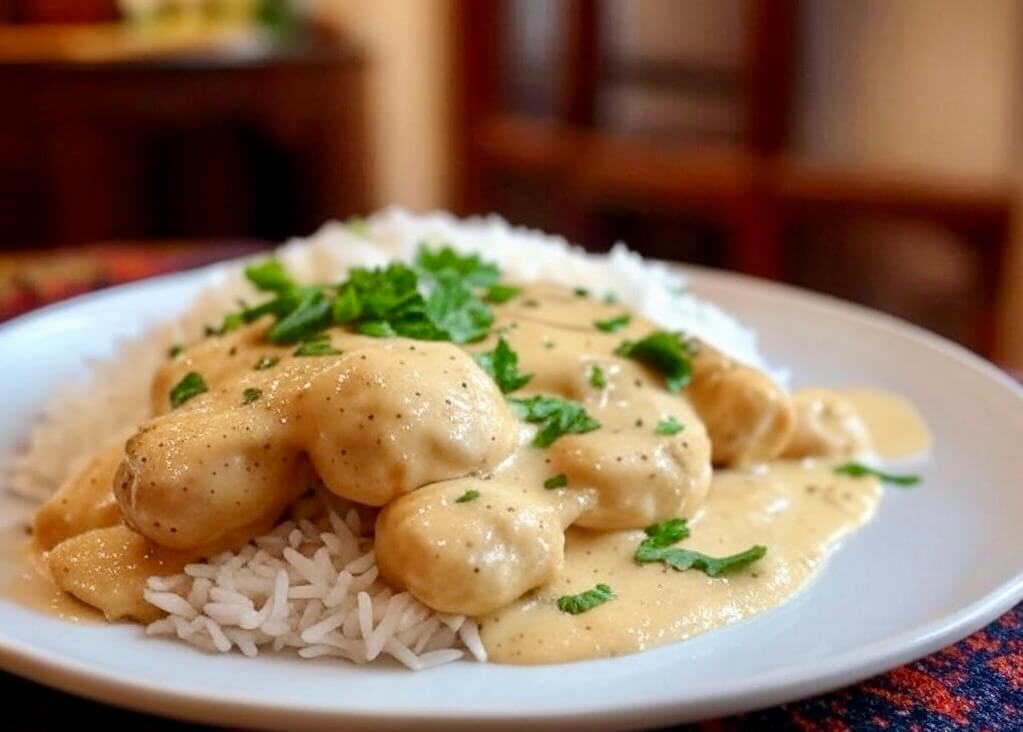 طبق دجاج بالزبدة مع أرز بسمتي وتزيين بالكزبرة