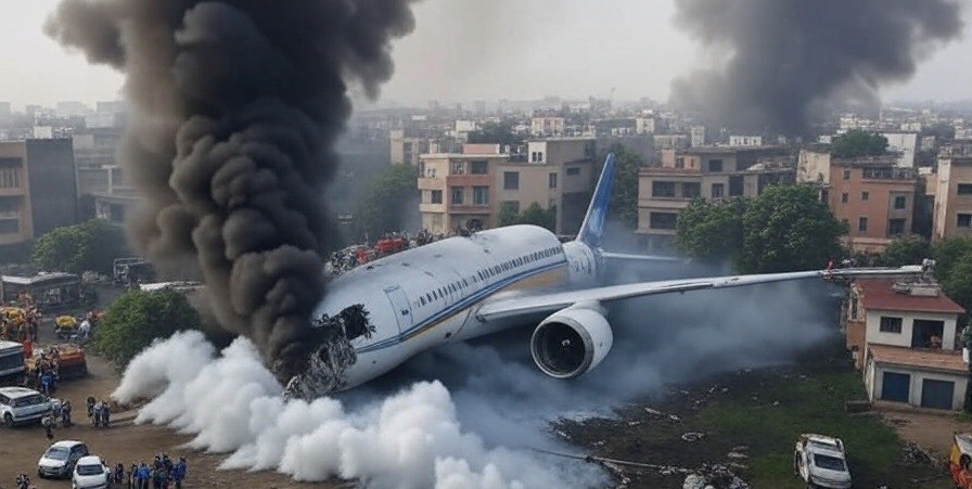 تحطم طائرة إير إنديا Boeing 787 8 في أحمد آباد وعلى متنها 242 شخصًا - Illustration