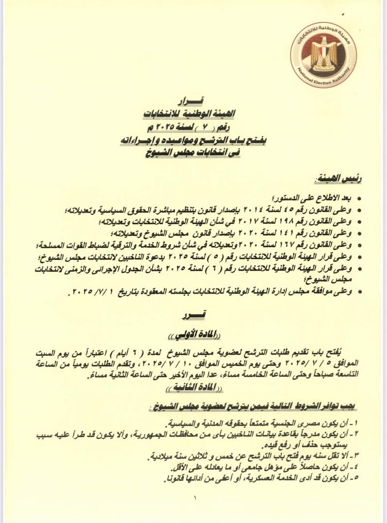 قرار الهيئة الوطنية للانتخابات (٦)
