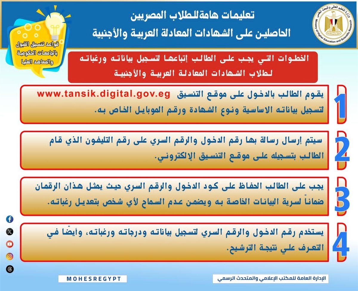 أدلة وزارة التعليم العالي للتنسيق للشهادات المعادلة ٤