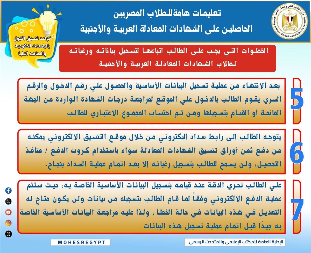 أدلة وزارة التعليم العالي للتنسيق للشهادات المعادلة ٥
