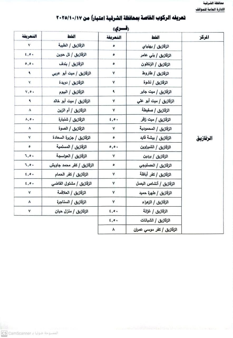 التعريفة الجديدة في الشرقية ٥