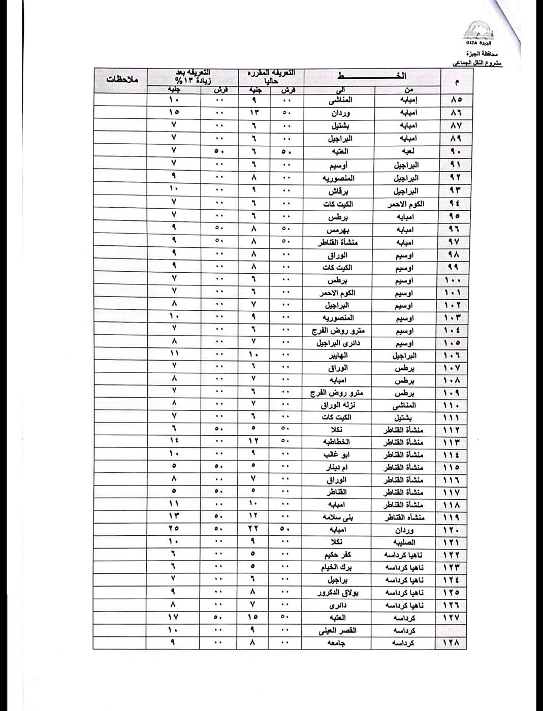 تعريفة الركوب في الجيزة (10)
