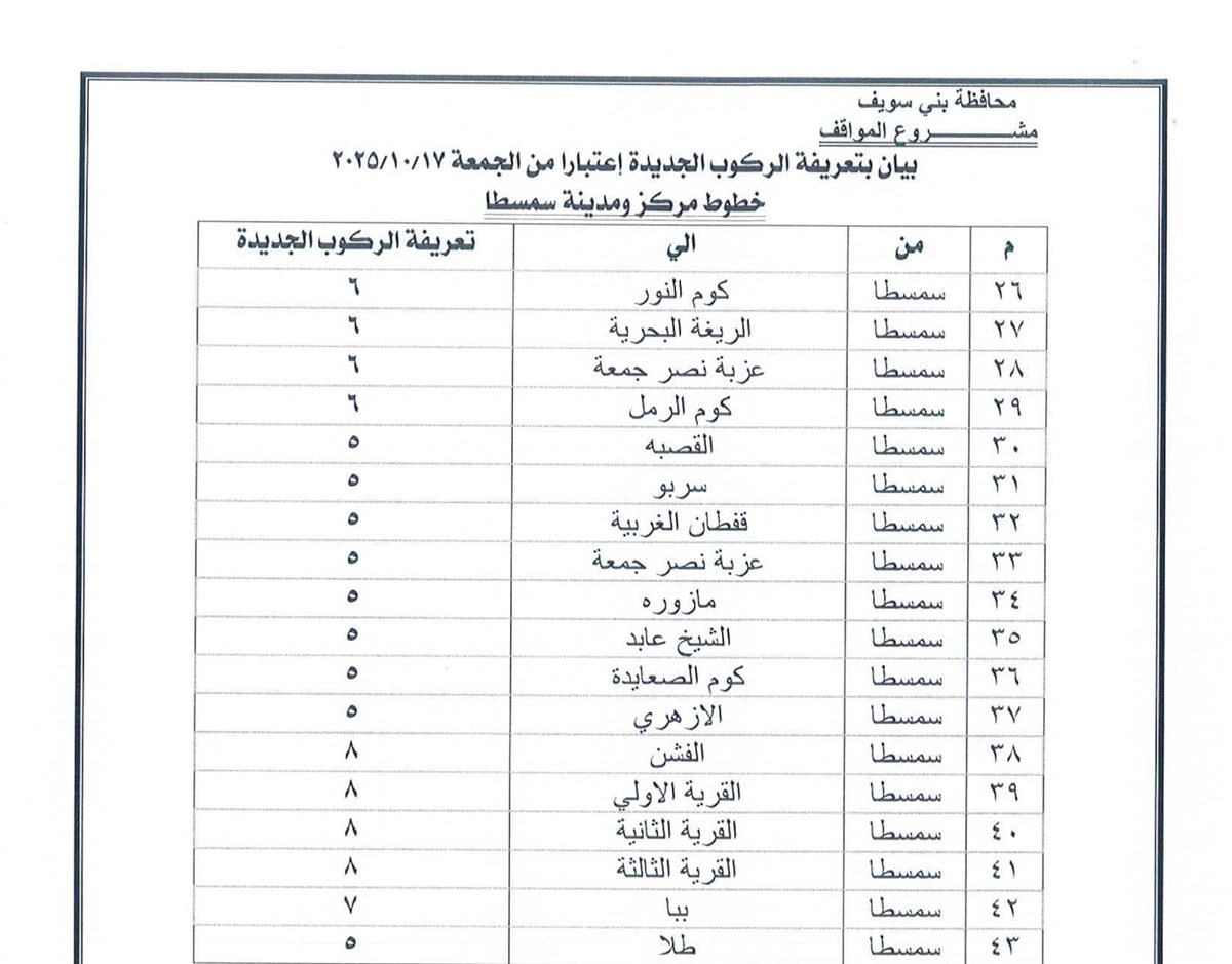تعريفة الركوب في بني سويف (15)