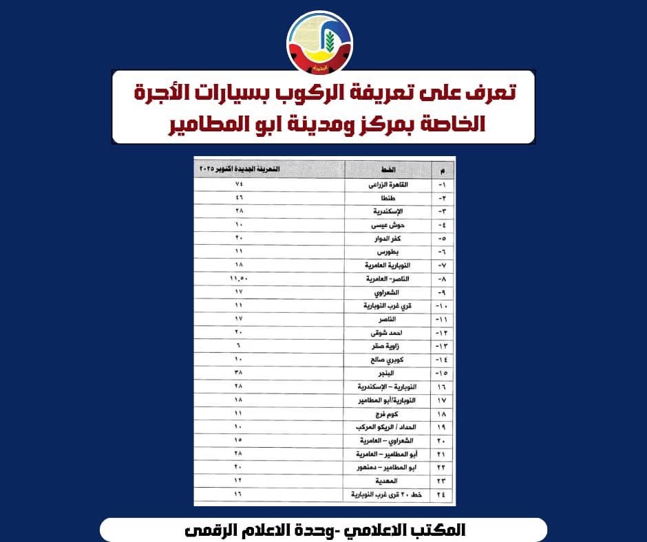 تعريفة المواصلات الجديدة في البحيرة ٣