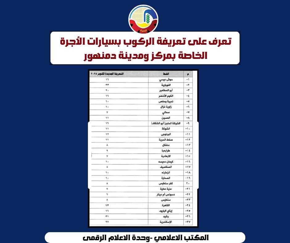 تعريفة المواصلات الجديدة في البحيرة ٢١