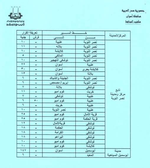 تعريفة المواصلات الجديدة في أسوان ٨