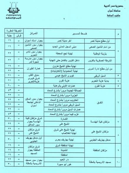 قرار اعتماد تعريفة المواصلات الجديدة في أسوان تابع ٥