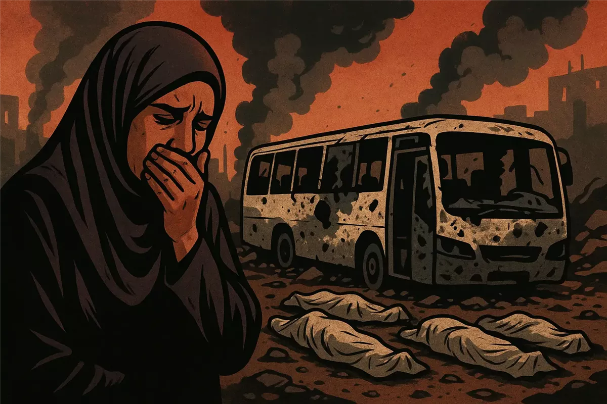 مقتل 11 شخصًا من عائلة واحدة بعد استهداف حافلة في غزة - Illustration