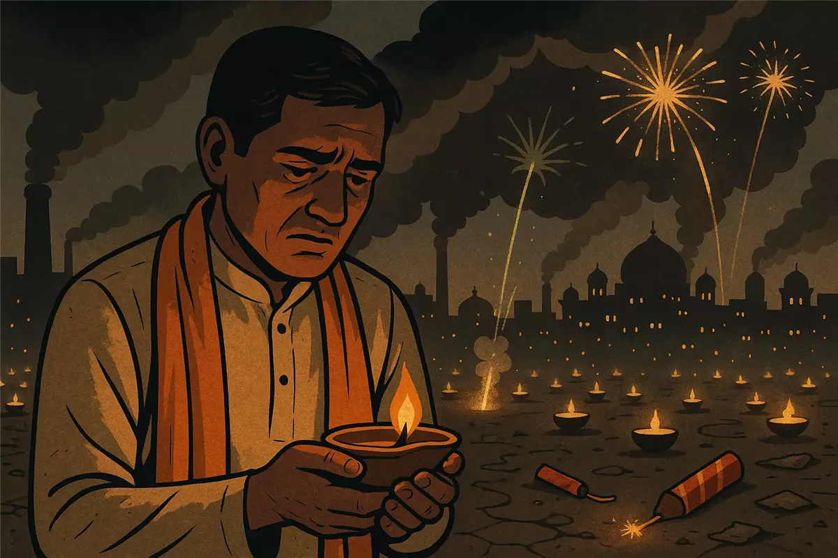 أضواء ديوالي تزين سماء دلهي وسط قيود بيئية - Illustration