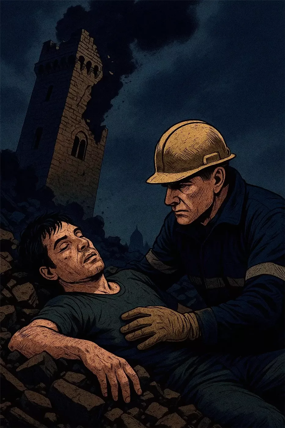 انهيار برج Torre dei Conti التاريخي بروما - Illustration