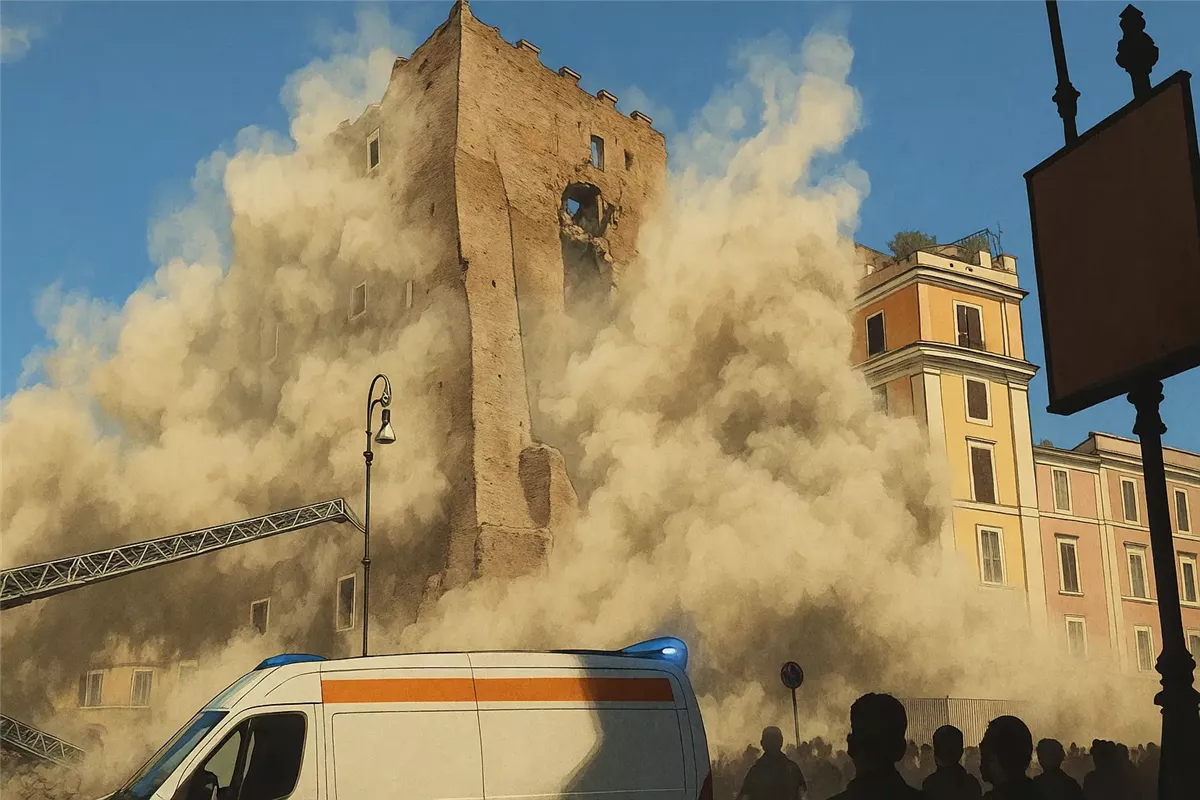 انهيار جزئي لبرج Torre dei Conti بروما يتسبب فى وفاة عامل - Illustration