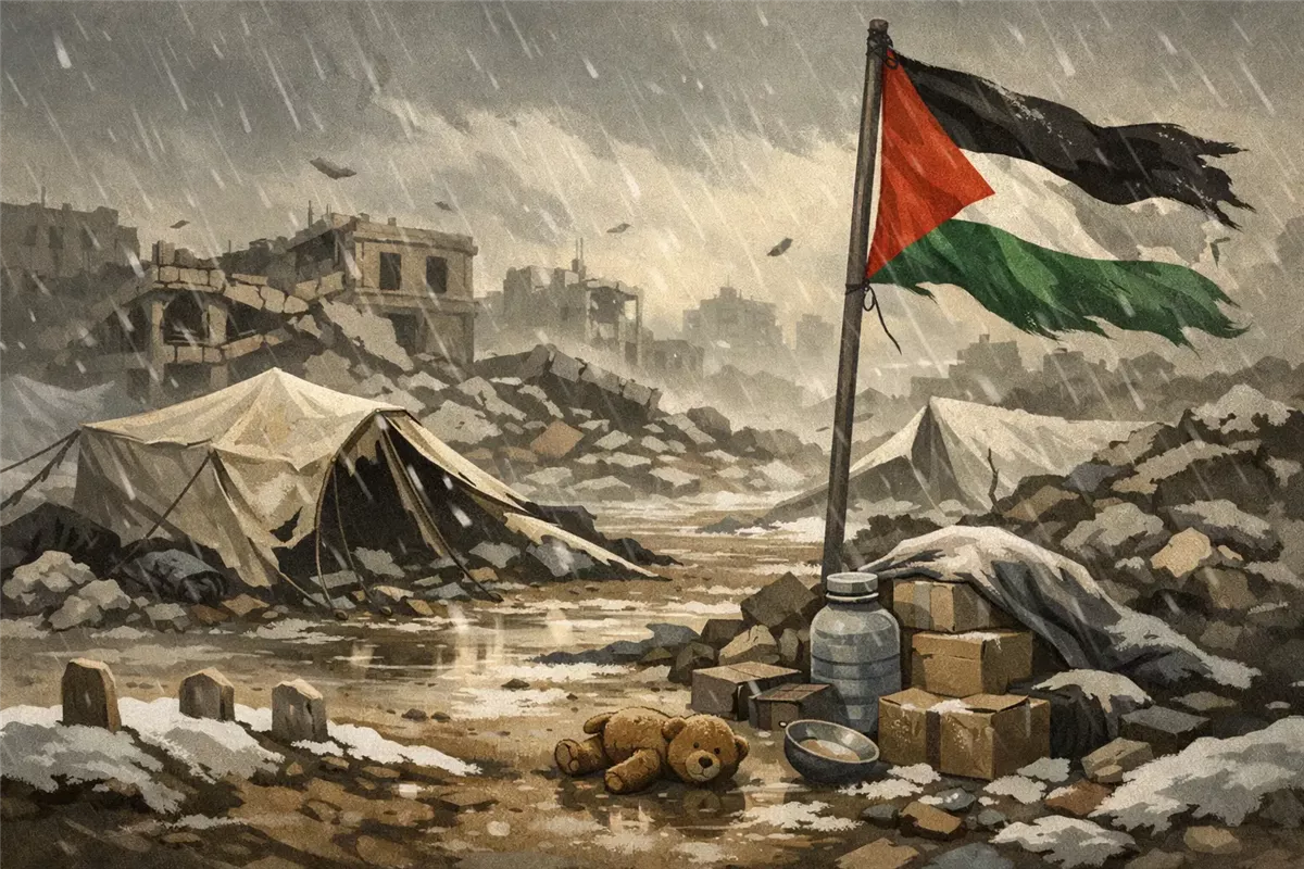 النازحون الفلسطينيون وتأثير الطقس القاسي - Illustration
