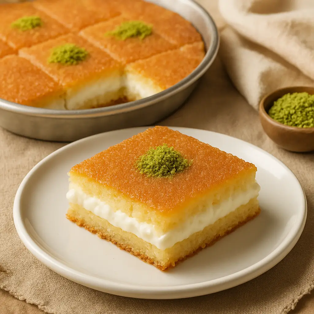 بسبوسة بالقشطة الغنية كما يقدمها الشيف الشربيني