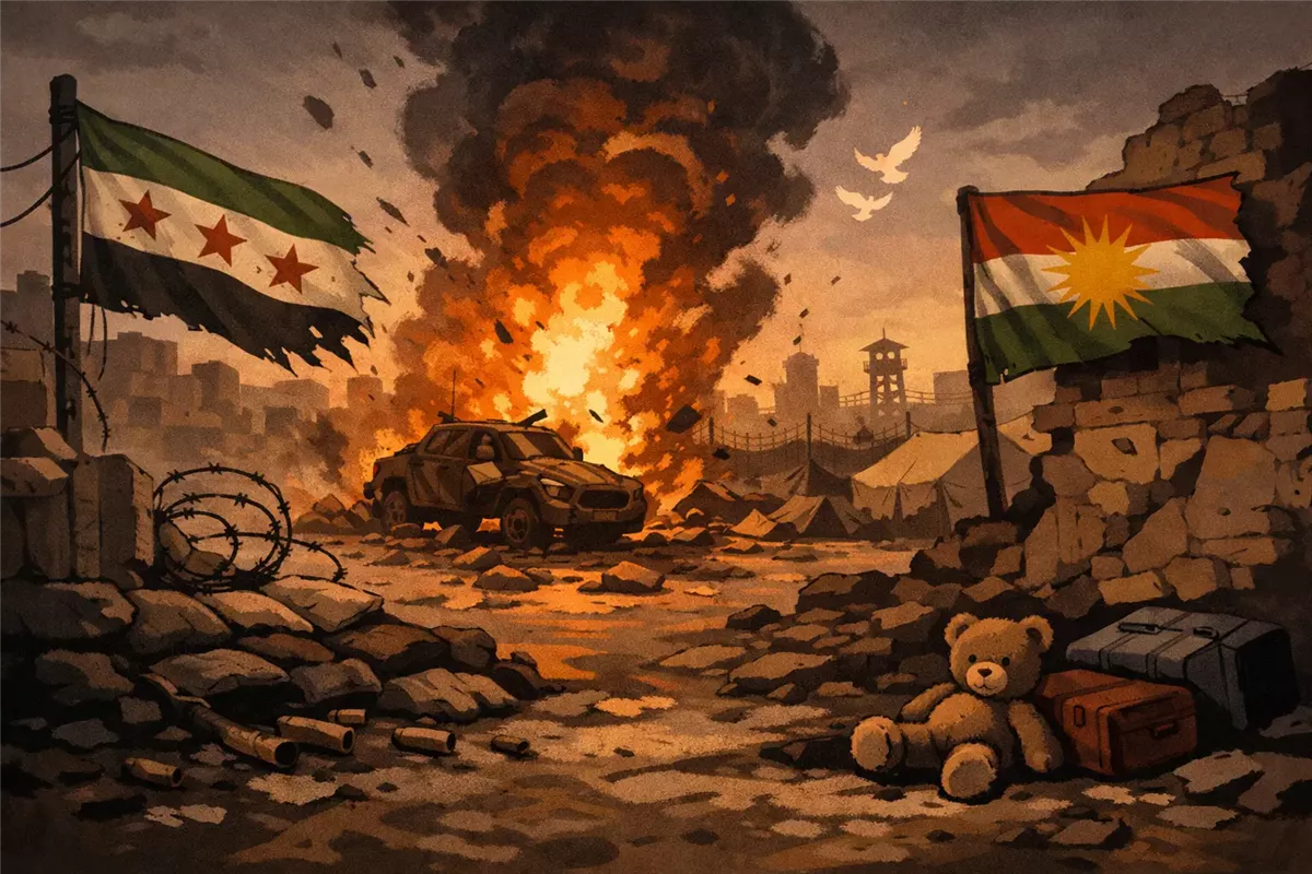 القوات الكردية تنفذ انسحابًا من حلب بعد وقف إطلاق النار - Illustration