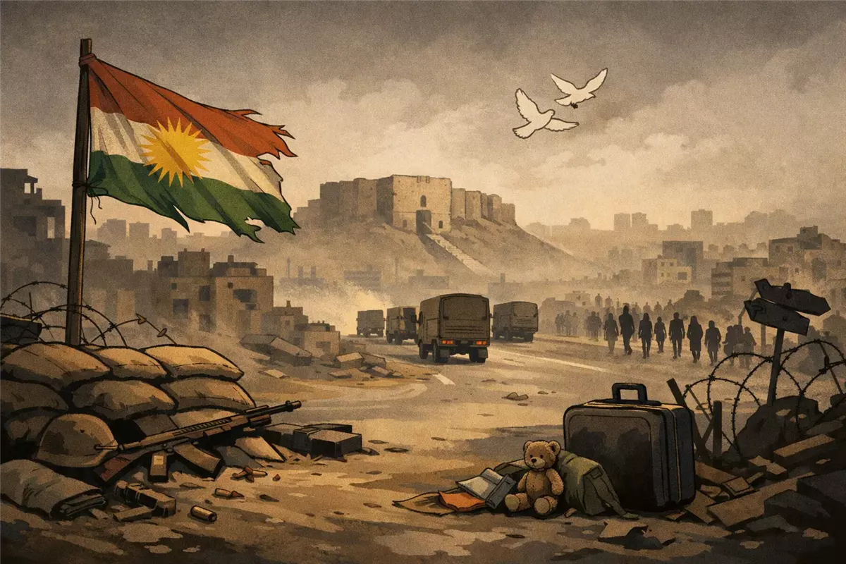 خروج القوات الكردية من حلب بعد الاتفاق - Illustration