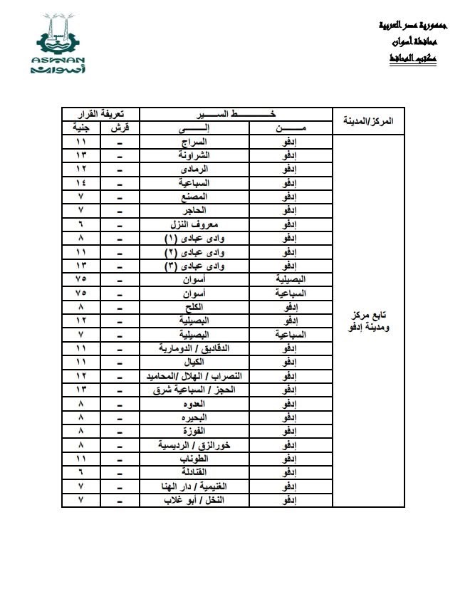 تعريفة المواصلات في أسوان (4)