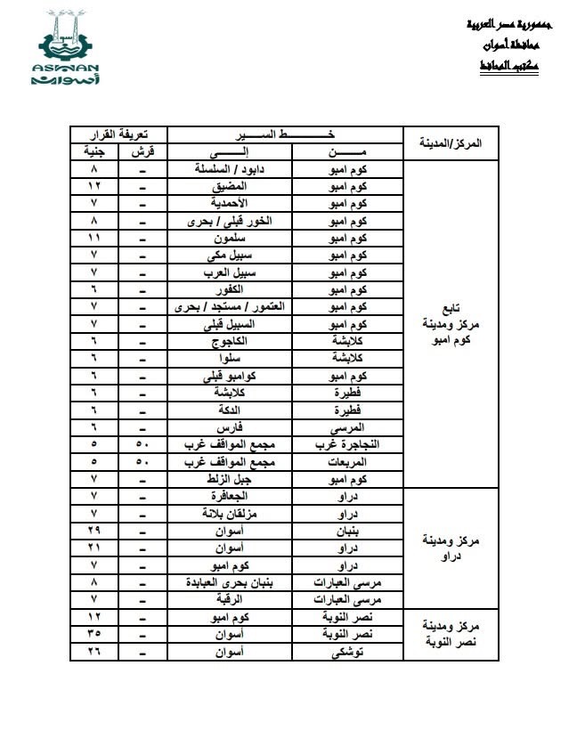 تعريفة المواصلات في أسوان (6)