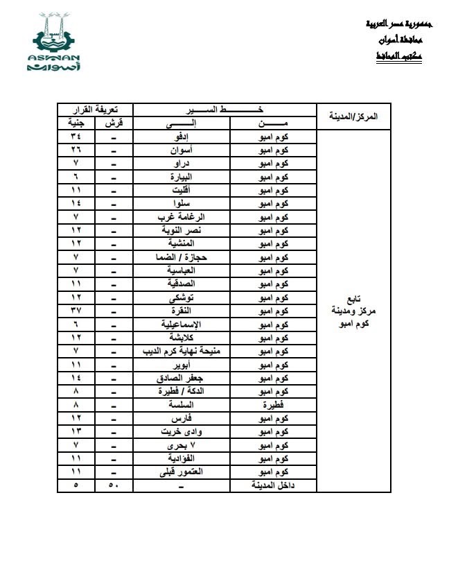 تعريفة المواصلات في أسوان (5)