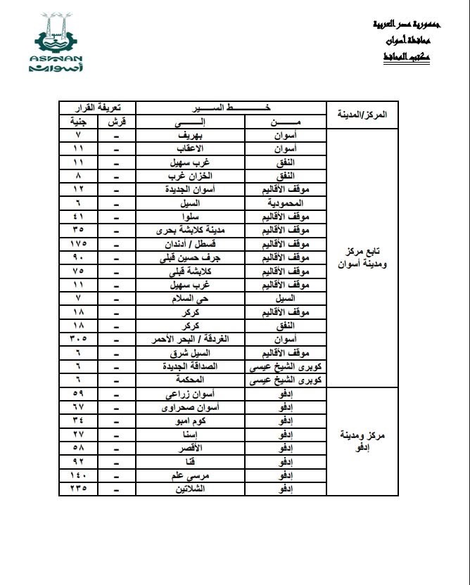 تعريفة المواصلات في أسوان (3)