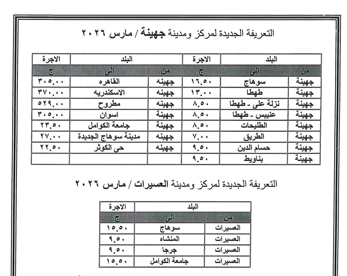 زيادة تعريفة المواصلات في سوهاج بعد رفع الوقود ١٣