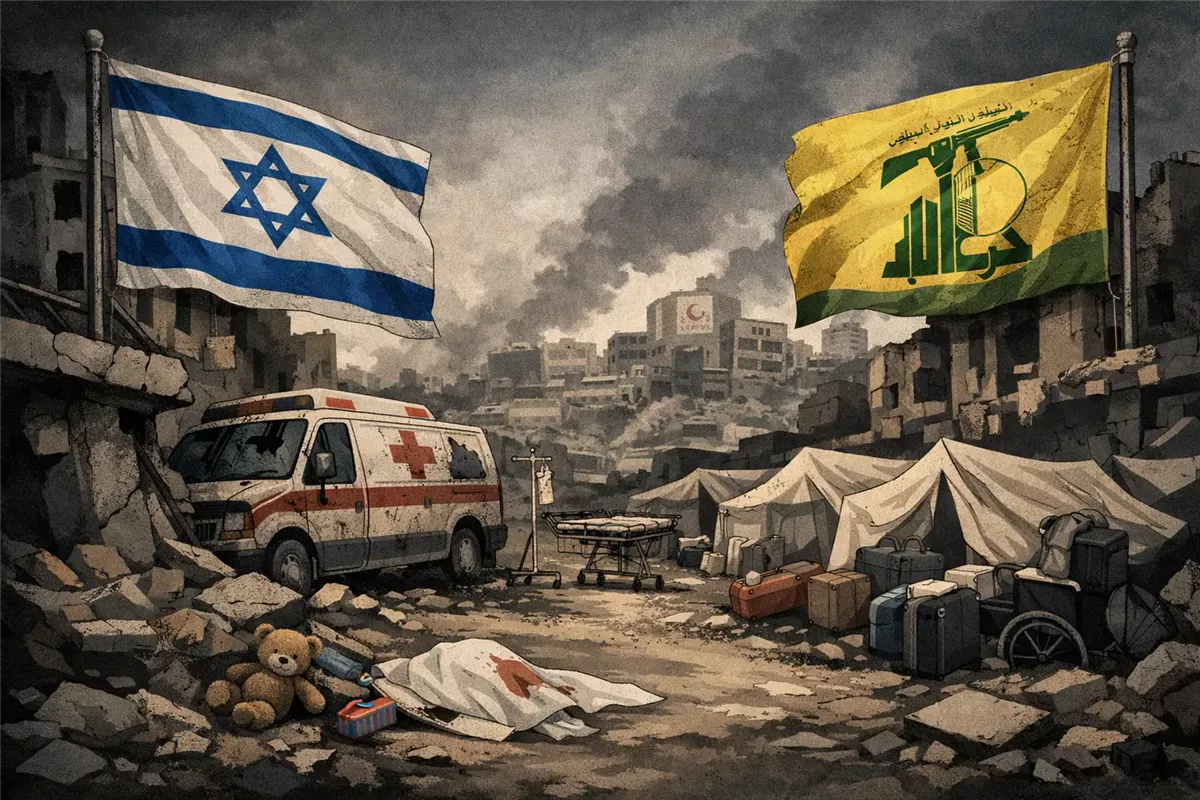 النزاع بين حزب الله وإسرائيل يؤدي إلى نزوح واسع في لبنان - Illustration