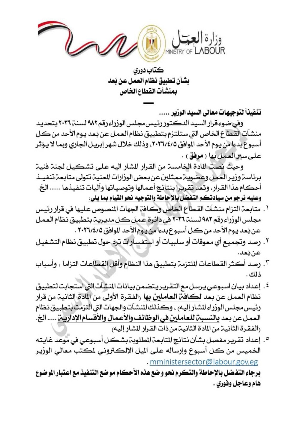 وزارة العمل تعمم كتابًا دوريًا لتنفيذ قرار العمل عن بُعد بالقطاع الخاص
