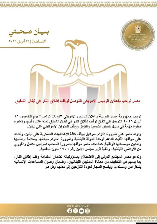 القاهرة تؤكد دعمها لوحدة لبنان وسلامة أراضيه أمام المجتمع الدولي