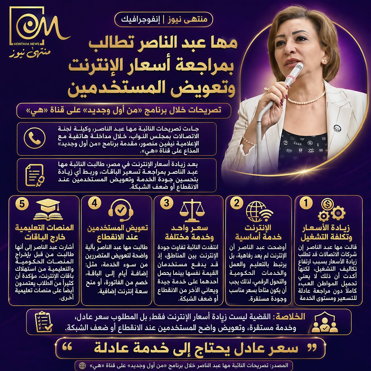 مها عبد الناصر تطالب بمراجعة أسعار الإنترنت
