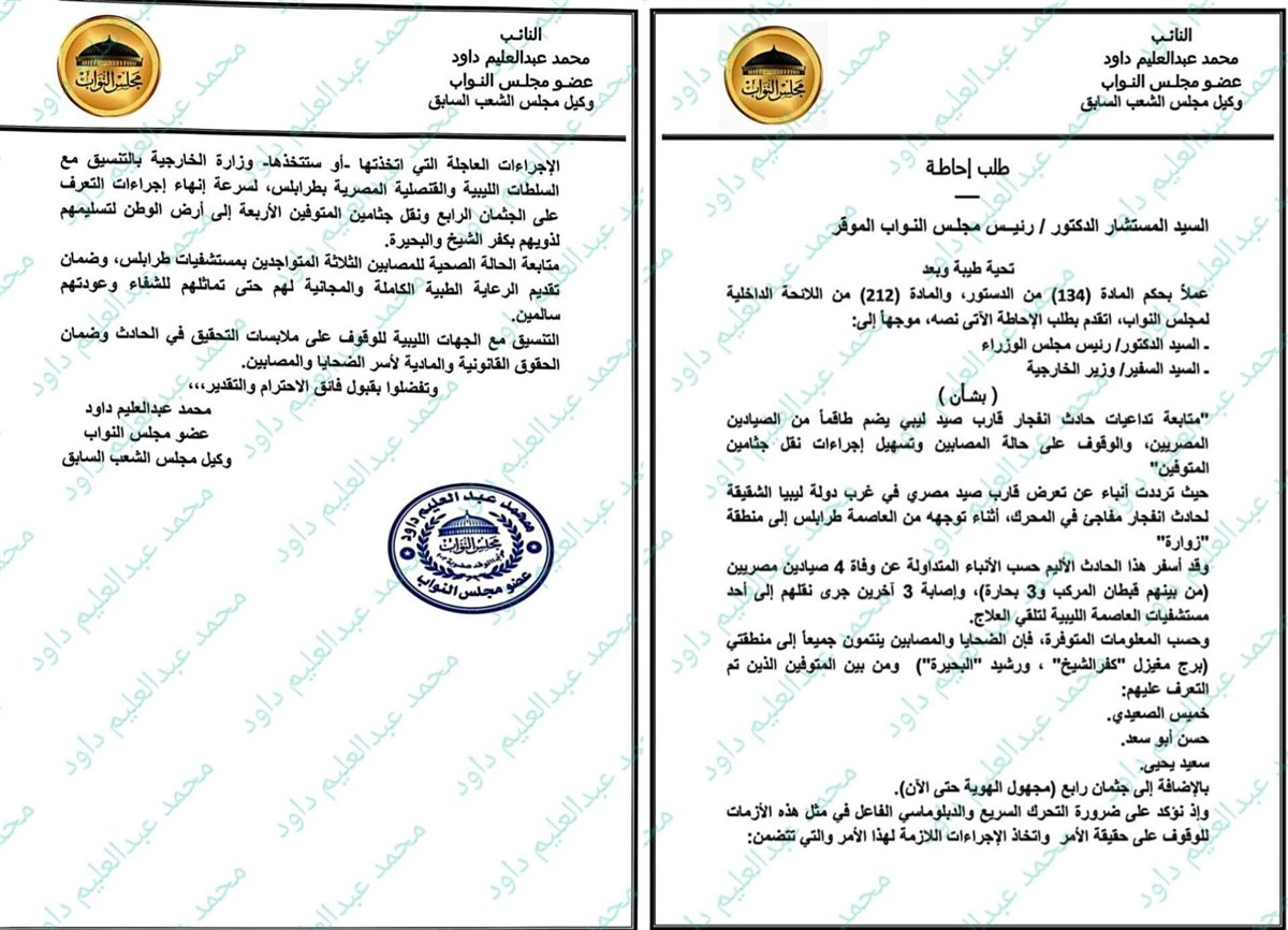 طلب داود ينتظر نتائج تحقيقات حادث الصيادين المصريين