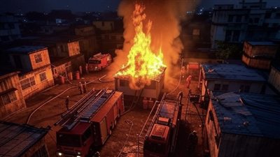 حريق هائل يلتهم حيًا فقيرًا في كولكاتا: انفجارات مدوية وتدخل الجيش لإنقاذ الموقف