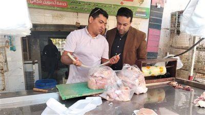 ضبط نصف طن لحوم مذبوحة خارج المجازر ودواجن مجهولة بالباجور